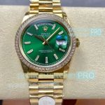 8+ Factory Swiss Grade Replica Rolex Day-Date Green Dial Diamond Bezel watch